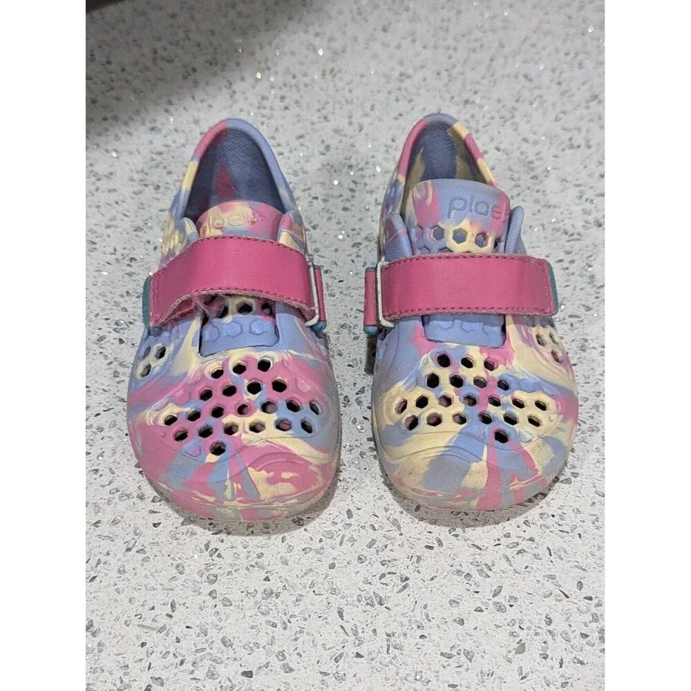 Plae Kids Mimo Purple Pink Neapolitan Swirl Water Sneaker Sandal Rubber Girls 9